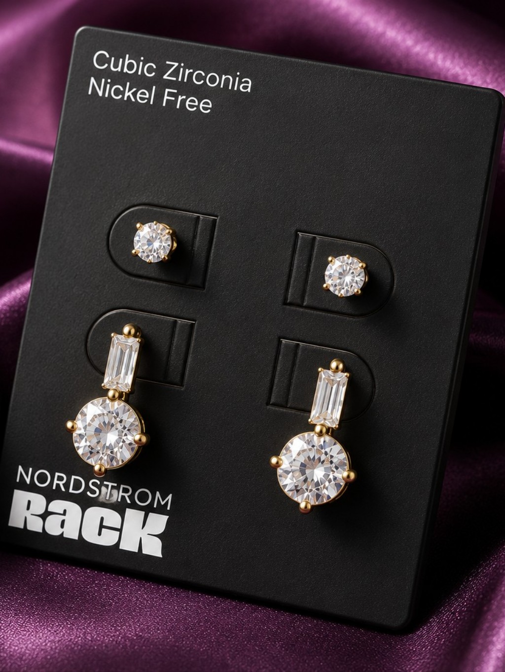 Nwt Nordstrom Rack Gold Tone Cubic Zirconia Drop Stud Earrings | Minimalist Cc — image 2 of 5